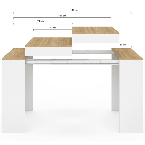 ID MARKET - Table console extensible ORLANDO 6 personnes 140 cm bois blanc et façon hêtre - large