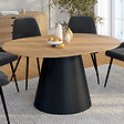 ID MARKET - Table à manger ronde extensible ANGELE 4-8 personnes bois effet hêtre et pied noir 110-150 cm - vignette