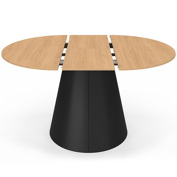 ID MARKET - Table à manger ronde extensible ANGELE 4-8 personnes bois effet hêtre et pied noir 110-150 cm - large