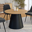 ID MARKET - Table à manger ronde extensible ANGELE 4-8 personnes bois effet hêtre et pied noir 110-150 cm - vignette