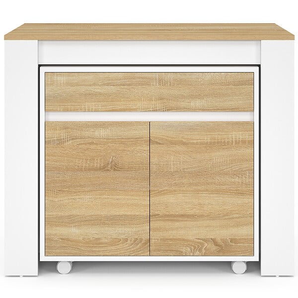 ID MARKET - Table buffet extensible ORLANDO 6 personnes 140 cm bois blanc façon hêtre - large