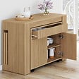 ID MARKET - Table buffet extensible JULIETTE 10 personnes 235 cm effet lattes tasseau bois coloris chêne - vignette