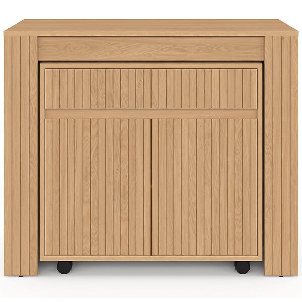 ID MARKET - Table buffet extensible JULIETTE 10 personnes 235 cm effet lattes tasseau bois coloris chêne - large