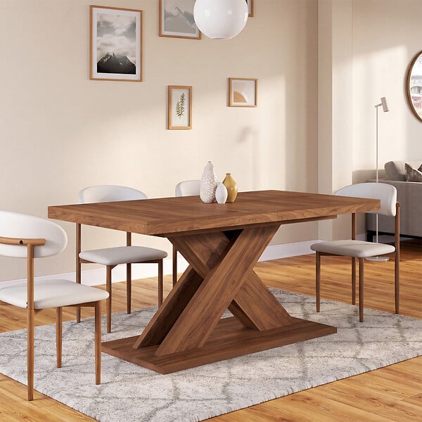 ID MARKET - Table à manger extensible rectangle ALICIA 6-10 personnes noyer 160-200 cm - large