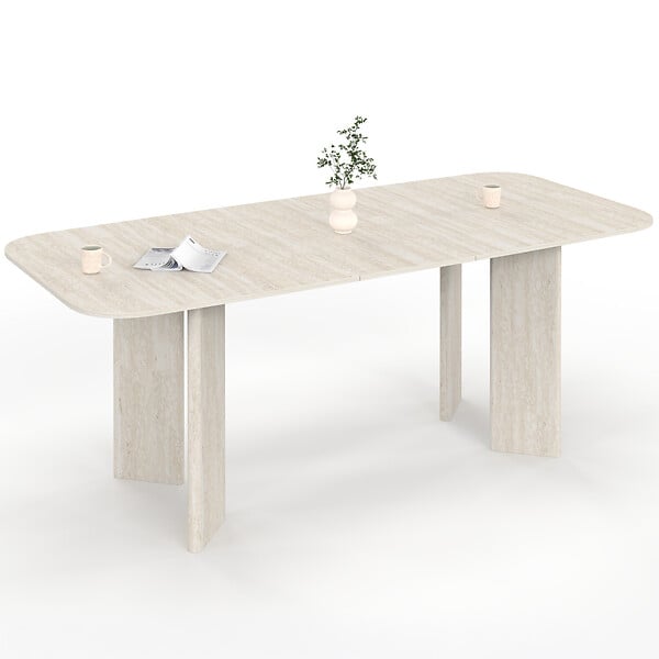ID MARKET - Table à manger extensible rectangulaire arrondie CAPUCINE 6-10 personnes 4 pieds design arrondi façon travertin 160-200 cm - large