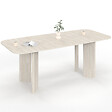 ID MARKET - Table à manger extensible rectangulaire arrondie CAPUCINE 6-10 personnes 4 pieds design arrondi façon travertin 160-200 cm - vignette