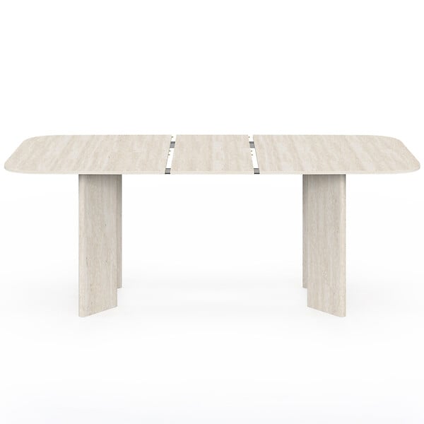 ID MARKET - Table à manger extensible rectangulaire arrondie CAPUCINE 6-10 personnes 4 pieds design arrondi façon travertin 160-200 cm - large