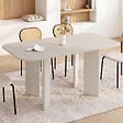 ID MARKET - Table à manger extensible rectangulaire arrondie CAPUCINE 6-10 personnes 4 pieds design arrondi façon travertin 160-200 cm - vignette