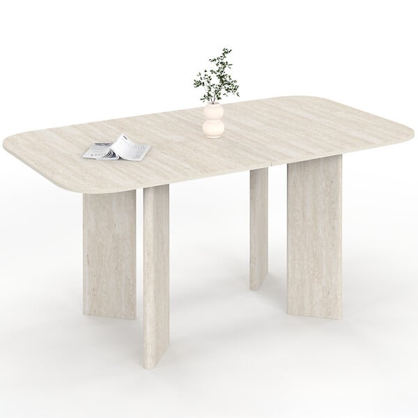 ID MARKET - Table à manger extensible rectangulaire arrondie CAPUCINE 6-10 personnes 4 pieds design arrondi façon travertin 160-200 cm - large