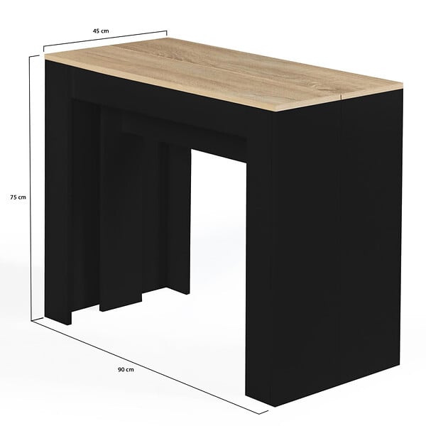 ID MARKET - Table console extensible ORLANDO 10 personnes 235 cm bois noir et façon hêtre - large