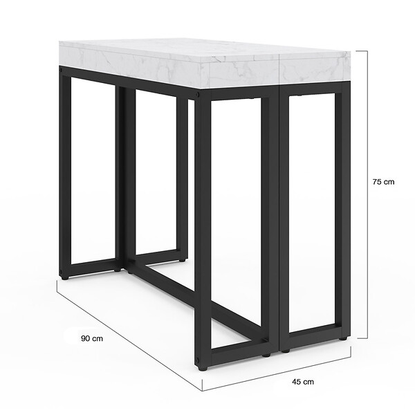 ID MARKET - Table console extensible 10 personnes 235 cm plateau effet marbre blanc ALASKA - large