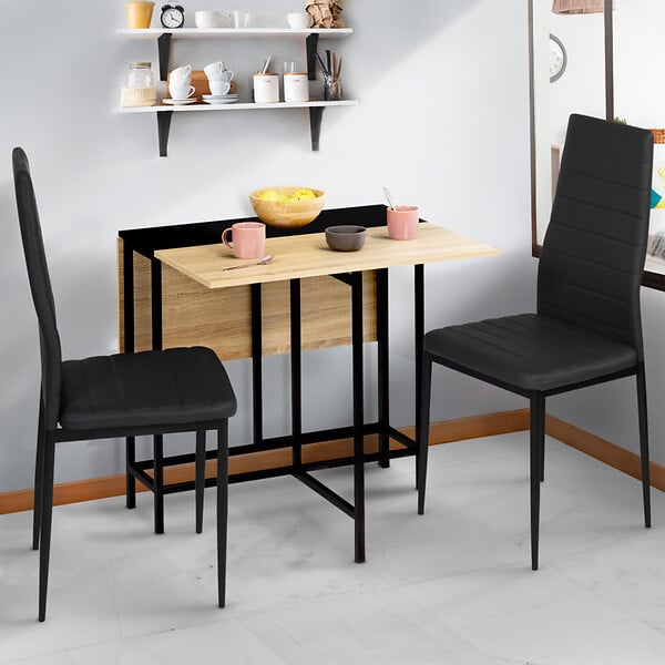 ID MARKET - Table console pliable EDI 2-4 personnes façon hêtre et noir design industriel 103 x 76 cm - large