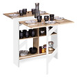 ID MARKET - Table console pliable EDI 2-6 personnes avec rangements bois blanc plateau façon hêtre 150 x 80 cm - vignette