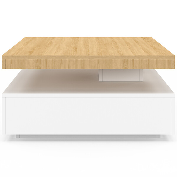 ID MARKET - Table basse carrée pivotante THEA 70 cm bois et blanc - large