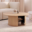 ID MARKET - Table basse ronde JULIETTE 100 cm avec rangement lattes tasseau bois coloris chêne - vignette