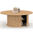 ID MARKET - Table basse ronde JULIETTE 100 cm avec rangement lattes tasseau bois coloris chêne - vignette