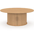 ID MARKET - Table basse ronde JULIETTE 100 cm avec rangement lattes tasseau bois coloris chêne - vignette