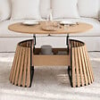 ID MARKET - Table basse plateau relevable ovale CARMEN 110 cm pieds bois en lattes et plateau bois - vignette
