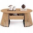 ID MARKET - Table basse plateau relevable ovale CARMEN 110 cm pieds bois en lattes et plateau bois - vignette