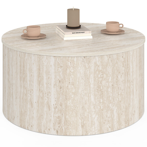 ID MARKET - Table basse ronde NOVA 70 cm bois effet travertin - large