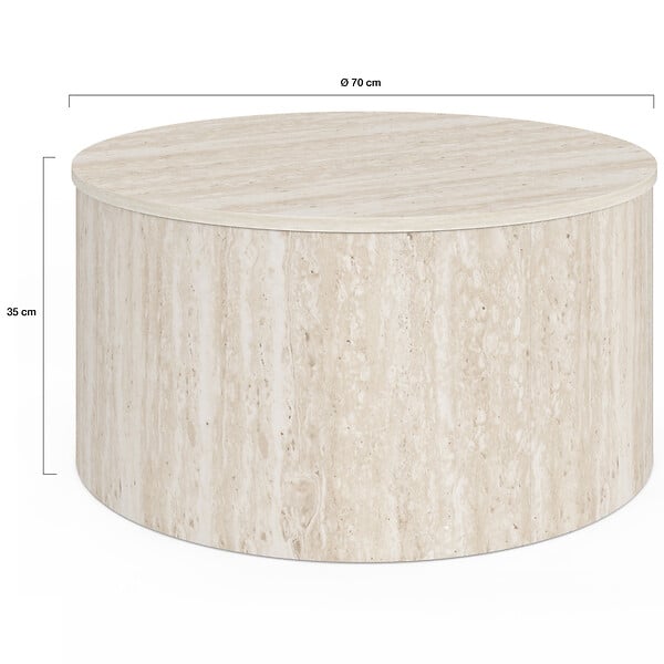 ID MARKET - Table basse ronde NOVA 70 cm bois effet travertin - large