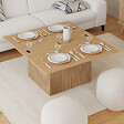 ID MARKET - Table basse plateau relevable rectangulaire convertible en table à manger JULIETTE 100 cm effet lattes tasseau bois - vignette