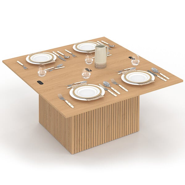 ID MARKET - Table basse plateau relevable rectangulaire convertible en table à manger JULIETTE 100 cm effet lattes tasseau bois - large