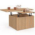 ID MARKET - Table basse plateau relevable rectangulaire convertible en table à manger JULIETTE 100 cm effet lattes tasseau bois - vignette