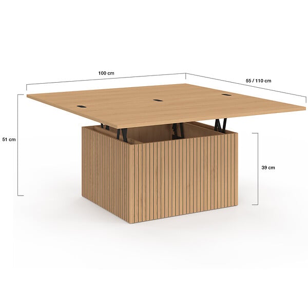 ID MARKET - Table basse plateau relevable rectangulaire convertible en table à manger JULIETTE 100 cm effet lattes tasseau bois - large