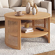 ID MARKET - Table basse ronde EDHEN 70 cm effet cannage naturel et bois - vignette