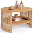 ID MARKET - Table basse ronde EDHEN 70 cm effet cannage naturel et bois - vignette