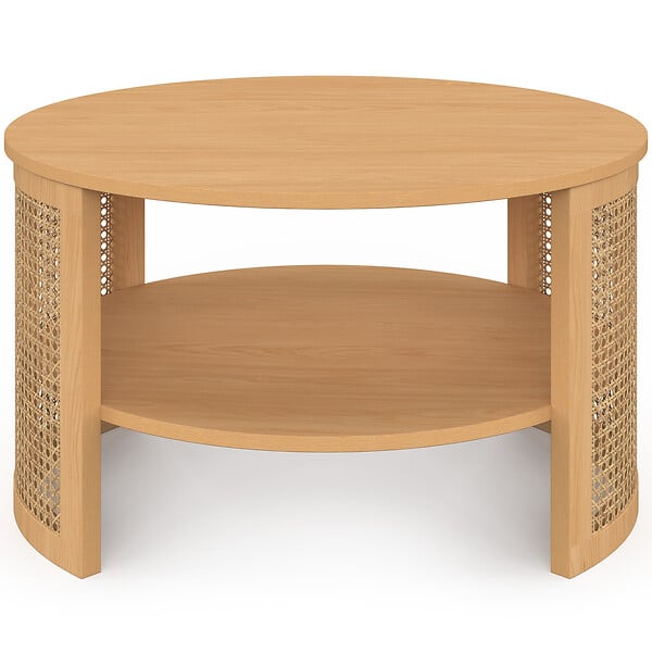 ID MARKET - Table basse ronde EDHEN 70 cm effet cannage naturel et bois - large