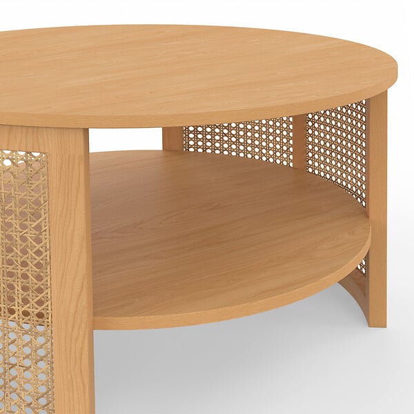 ID MARKET - Table basse ronde EDHEN 70 cm effet cannage naturel et bois - large