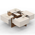 ID MARKET - Table basse carrée TALIA 70 cm avec tiroirs bois effet noyer et plateau travertin - vignette