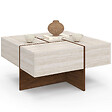 ID MARKET - Table basse carrée TALIA 70 cm avec tiroirs bois effet noyer et plateau travertin - vignette