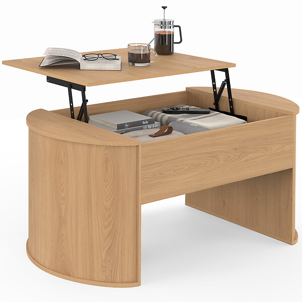 ID MARKET - Table basse ovale plateau relevable DIVIA 100 cm bois façon hêtre design arrondi - large