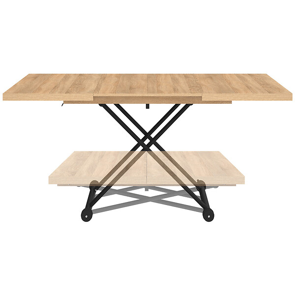 ID MARKET - Table basse extensible relevable en table à manger rectangulaire ALTURA 100-160 cm bois et noir design industriel - large