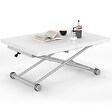 ID MARKET - Table basse extensible relevable en table à manger rectangulaire ALTURA 100-160 cm plateau blanc pied gris chromé - vignette