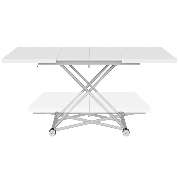 ID MARKET - Table basse extensible relevable en table à manger rectangulaire ALTURA 100-160 cm plateau blanc pied gris chromé - large
