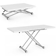 ID MARKET - Table basse extensible relevable en table à manger rectangulaire ALTURA 100-160 cm plateau blanc pied gris chromé - vignette