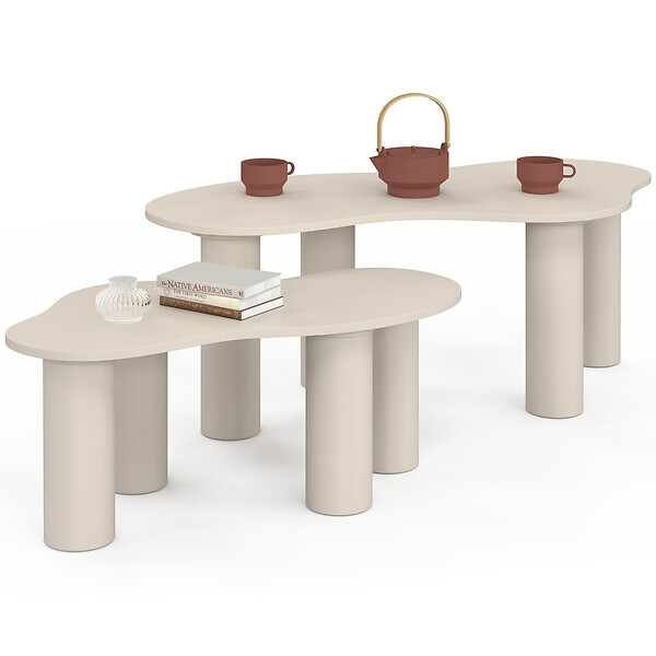 ID MARKET - Lot de 2 tables basses gigognes ORGANIQUE 80/110 cm bois beige - large
