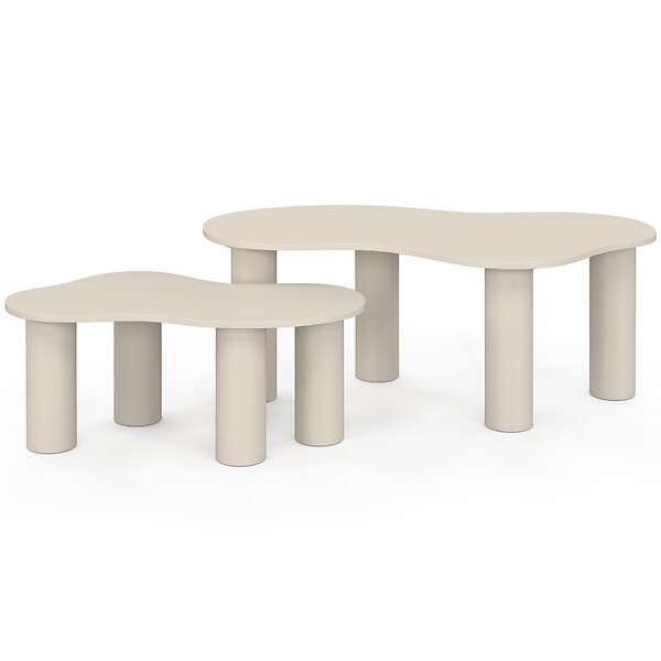 ID MARKET - Lot de 2 tables basses gigognes ORGANIQUE 80/110 cm bois beige - large