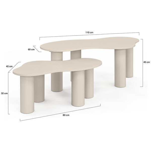 ID MARKET - Lot de 2 tables basses gigognes ORGANIQUE 80/110 cm bois beige - large