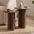 ID MARKET - Lot de 2 tables d'appoint rondes, table basse, bouts de canapé, tables de chevet ELOISE 35/40 cm bois effet noyer - vignette