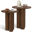 ID MARKET - Lot de 2 tables d'appoint rondes, table basse, bouts de canapé, tables de chevet ELOISE 35/40 cm bois effet noyer - vignette