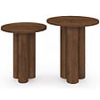 ID MARKET - Lot de 2 tables d'appoint rondes, table basse, bouts de canapé, tables de chevet ELOISE 35/40 cm bois effet noyer - vignette