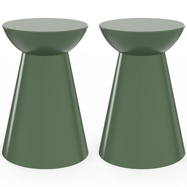 ID MARKET - Lot de 2 tables d'appoint rondes, table basse, bouts de canapé, tables de chevet ODETTE 30 cm métal vert kaki - large