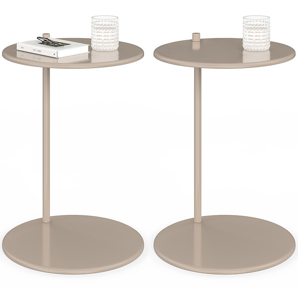 ID MARKET - Lot de 2 tables d'appoint rondes, table basse, bouts de canapé, tables de chevet LEONTINE 40 cm métal taupe - large