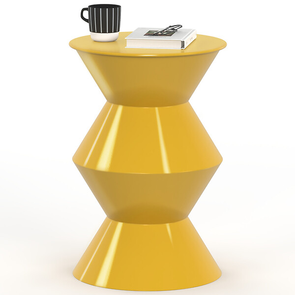 ID MARKET - Table d'appoint ronde, table basse, bout de canapé, table de chevet IRENE 30 cm métal jaune foncé - large