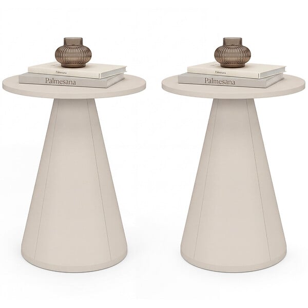 ID MARKET - Lot de 2 tables d'appoint rondes, table basse, bouts de canapé, tables de chevet ELEONORE 40 cm métal beige - large